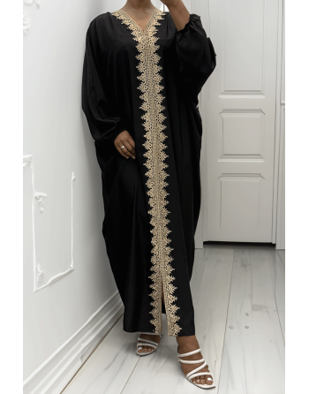 Longue abaya noire over size avec une jolie dentelle - 3