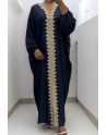 Longue abaya marine over size avec une jolie dentelle - 3