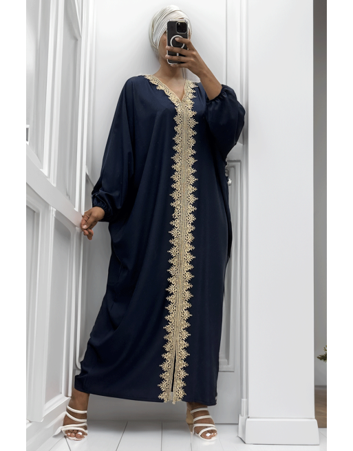 Longue abaya marine over size avec une jolie dentelle - 4