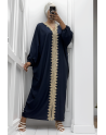 Longue abaya marine over size avec une jolie dentelle - 4