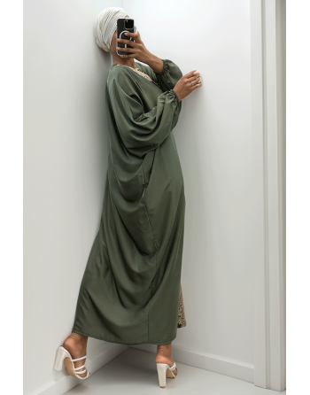Longue abaya kaki over size avec une jolie dentelle  - 1