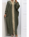 Longue abaya kaki over size avec une jolie dentelle  - 3