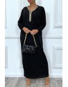 Abaya noire à encolure de strass et manches longues - 3