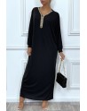 Abaya noire à encolure de strass et manches longues - 4