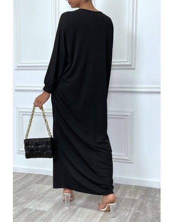 Abaya noire à encolure de strass et manches longues - 6
