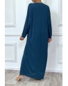 Abaya bleu canard à encolure de strass et manches longues - 7